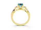 Yellow gold Cushion Cut Blue Topaz Three-Stone Ring with Pavé Split Shank and Four-Prong Setting_27