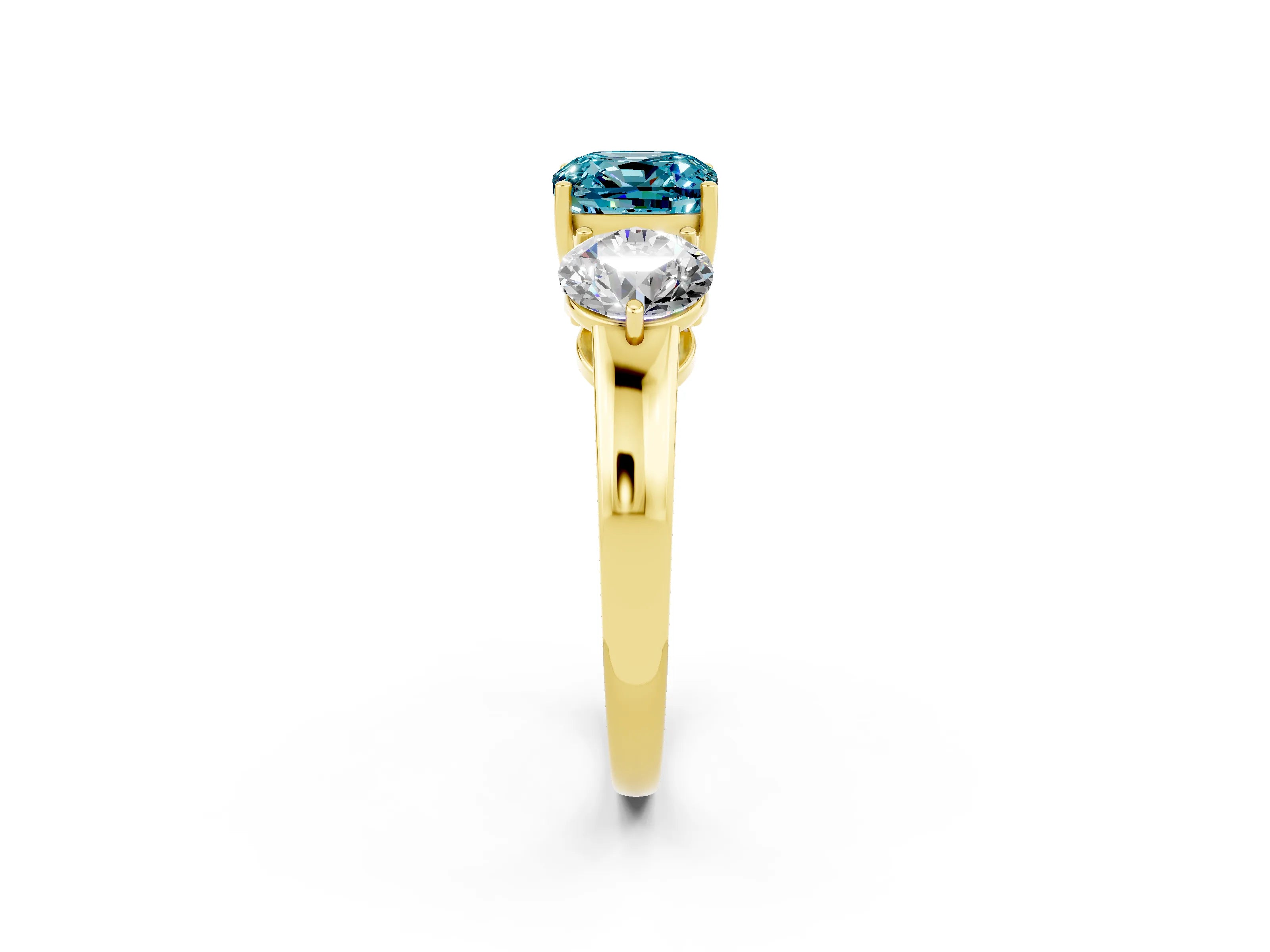 Yellow gold Cushion Cut Blue Topaz Three-Stone Ring with Prong Setting and Classic Band_2