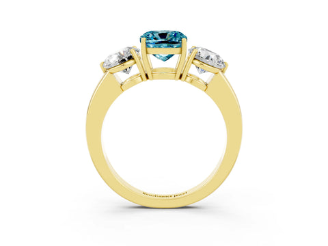 Yellow gold Cushion Cut Blue Topaz Three-Stone Ring with Prong Setting and Classic Band_3