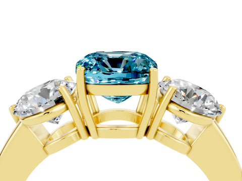 Yellow gold Cushion Cut Blue Topaz Three-Stone Ring with Prong Setting and Classic Band_4