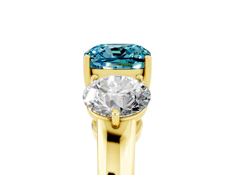 Yellow gold Cushion Cut Blue Topaz Three-Stone Ring with Prong Setting and Classic Band_5
