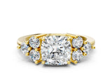 Yellow gold Cushion Cut Brilliant Diamond Cluster Accent Solitaire Ring with Prong Setting_15