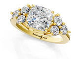 Yellow gold Cushion Cut Brilliant Diamond Cluster Accent Solitaire Ring with Prong Setting_16