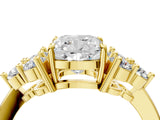 Yellow gold Cushion Cut Brilliant Diamond Cluster Accent Solitaire Ring with Prong Setting_19
