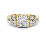 Yellow gold Cushion Cut Brilliant Diamond Cluster Accent Solitaire Ring with Prong Setting_3