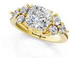 Yellow gold Cushion Cut Brilliant Diamond Cluster Accent Solitaire Ring with Prong Setting_4