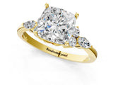 Yellow gold Cushion Cut Brilliant Diamond Solitaire Ring with Pear Side Stones and Four-Prong Setting_4
