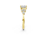 Yellow gold Cushion Cut Brilliant Diamond Solitaire Ring with Pear Side Stones and Four-Prong Setting_5