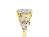 Yellow gold Cushion Cut Brilliant Diamond Solitaire Ring with Pear Side Stones and Four-Prong Setting_8