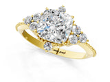 Yellow gold Cushion Cut Brilliant Diamond with Cluster Setting on a Beaded Band and Four-Prong Setting_4