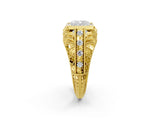 Yellow gold Cushion Cut Brilliant Milgrain Filigree Diamond Ring with Square Prong Setting_29