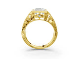 Yellow gold Cushion Cut Brilliant Milgrain Filigree Diamond Ring with Square Prong Setting_30