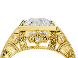 Yellow gold Cushion Cut Brilliant Milgrain Filigree Diamond Ring with Square Prong Setting_31