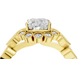 Yellow gold Cushion Cut Brilliant Milgrain Pave Heart Band Solitaire Ring_7