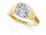 Yellow gold Cushion Cut Brilliant Solitaire Diamond Ring with Channel Set Band and Bar Prong Setting_13
