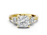 Yellow gold Cushion Cut Brilliant Three-Stone Diamond Ring with Pavé Band and Four-Prong Setting_3
