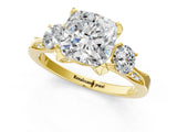 Yellow gold Cushion Cut Brilliant Three-Stone Diamond Ring with Pavé Band and Four-Prong Setting_4