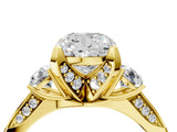 Yellow gold Cushion Cut Brilliant Three-Stone Diamond Ring with Pavé Band and Four-Prong Setting_7