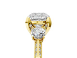 Yellow gold Cushion Cut Brilliant Three-Stone Diamond Ring with Pavé Band and Four-Prong Setting_8