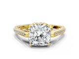 Yellow gold Cushion Cut Cathedral Pave Diamond Engagement Ring with Six-Prong Setting_31