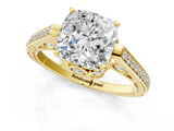 Yellow gold Cushion Cut Cathedral Pave Diamond Engagement Ring with Six-Prong Setting_32
