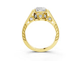 Yellow gold Cushion Cut Cathedral Pave Diamond Engagement Ring with Six-Prong Setting_34