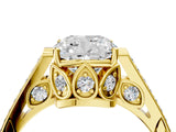 Yellow gold Cushion Cut Cathedral Pave Diamond Engagement Ring with Six-Prong Setting_35