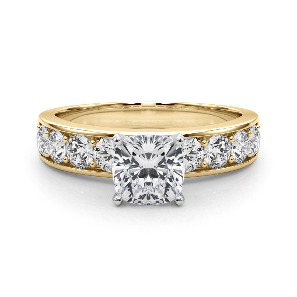 Yellow gold Cushion Cut Channel Set Diamond Engagement Ring with Four-Prong Setting 1