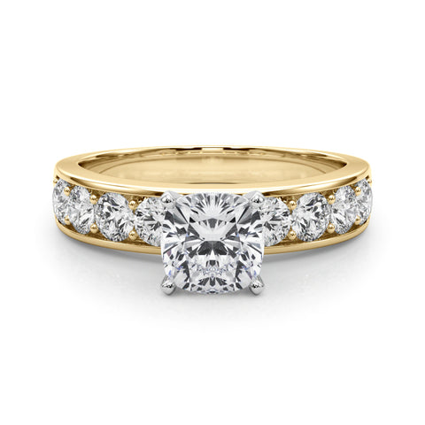 Yellow gold Cushion Cut Channel Set Diamond Engagement Ring with Four-Prong Setting 1