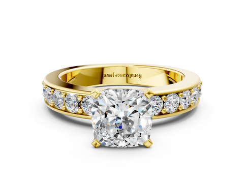 Yellow gold Cushion Cut Channel Set Diamond Engagement Ring with Four-Prong Setting_247
