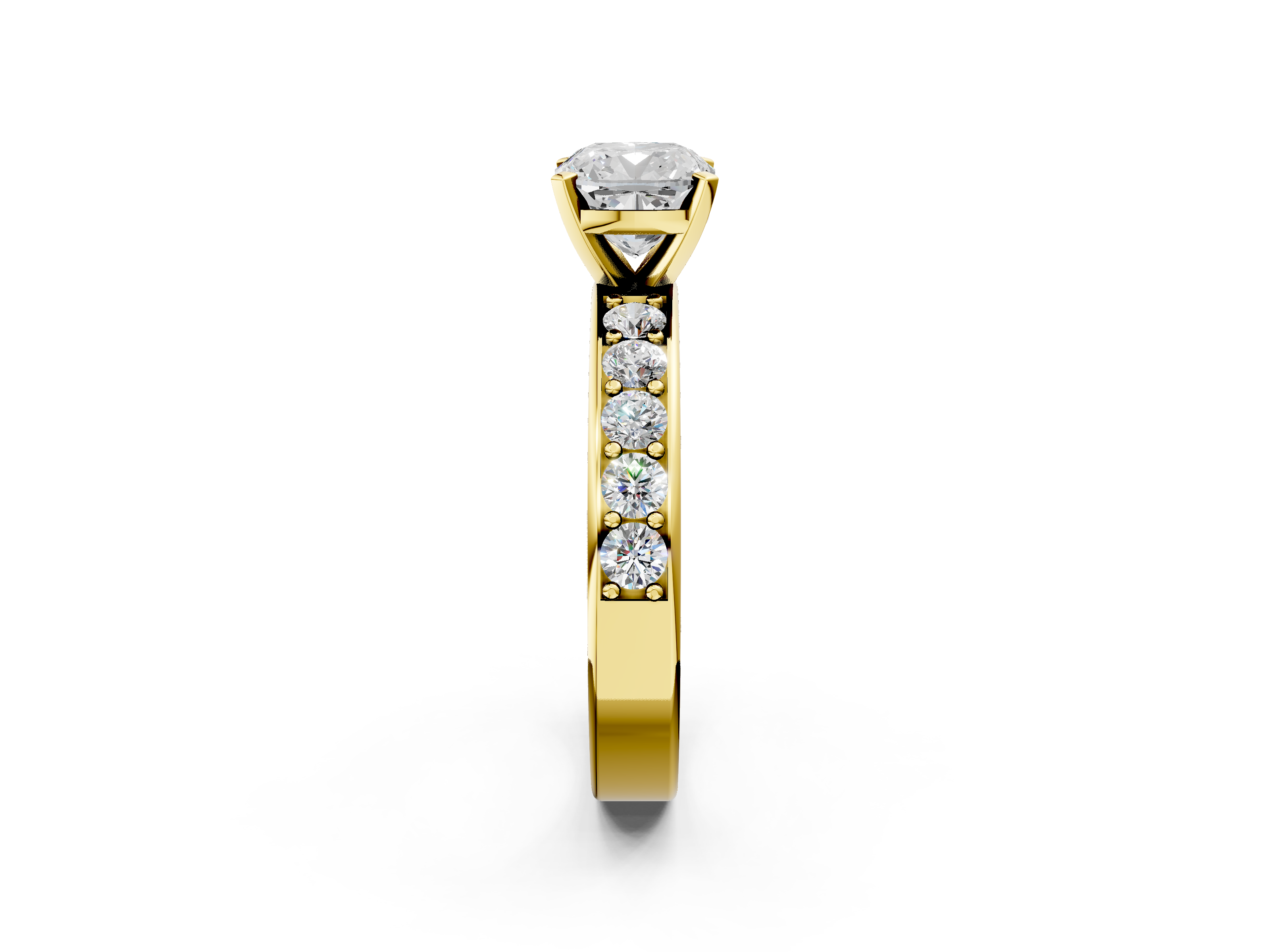 Yellow gold Cushion Cut Channel Set Diamond Engagement Ring with Four-Prong Setting_249