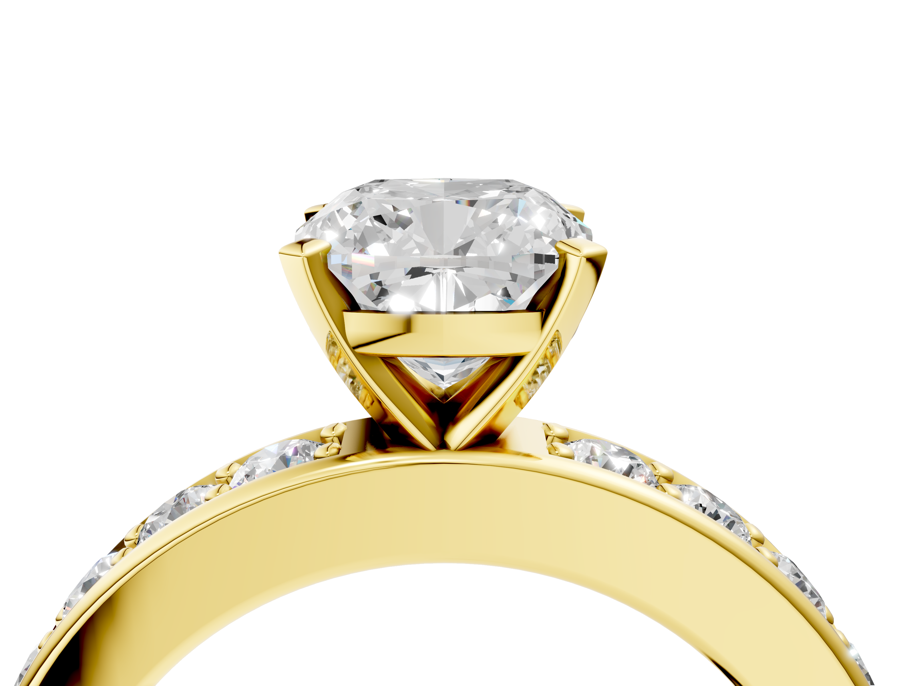 Yellow gold Cushion Cut Channel Set Diamond Engagement Ring with Four-Prong Setting_251