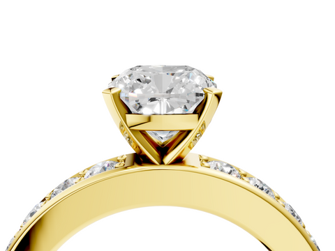 Yellow gold Cushion Cut Channel Set Diamond Engagement Ring with Four-Prong Setting_251
