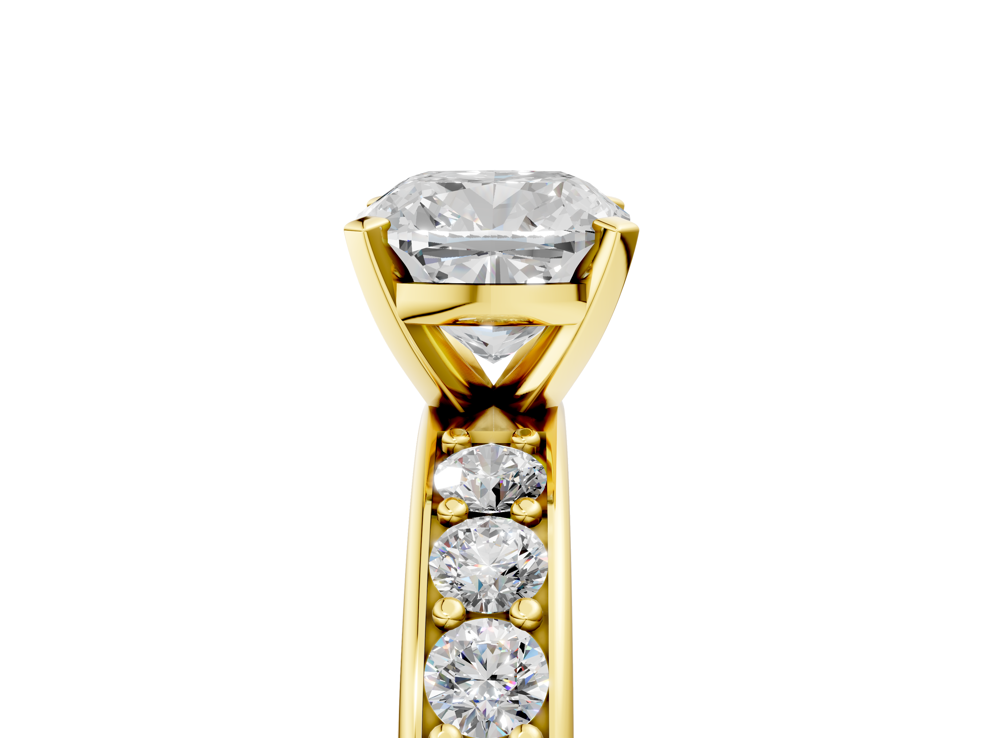 Yellow gold Cushion Cut Channel Set Diamond Engagement Ring with Four-Prong Setting_252