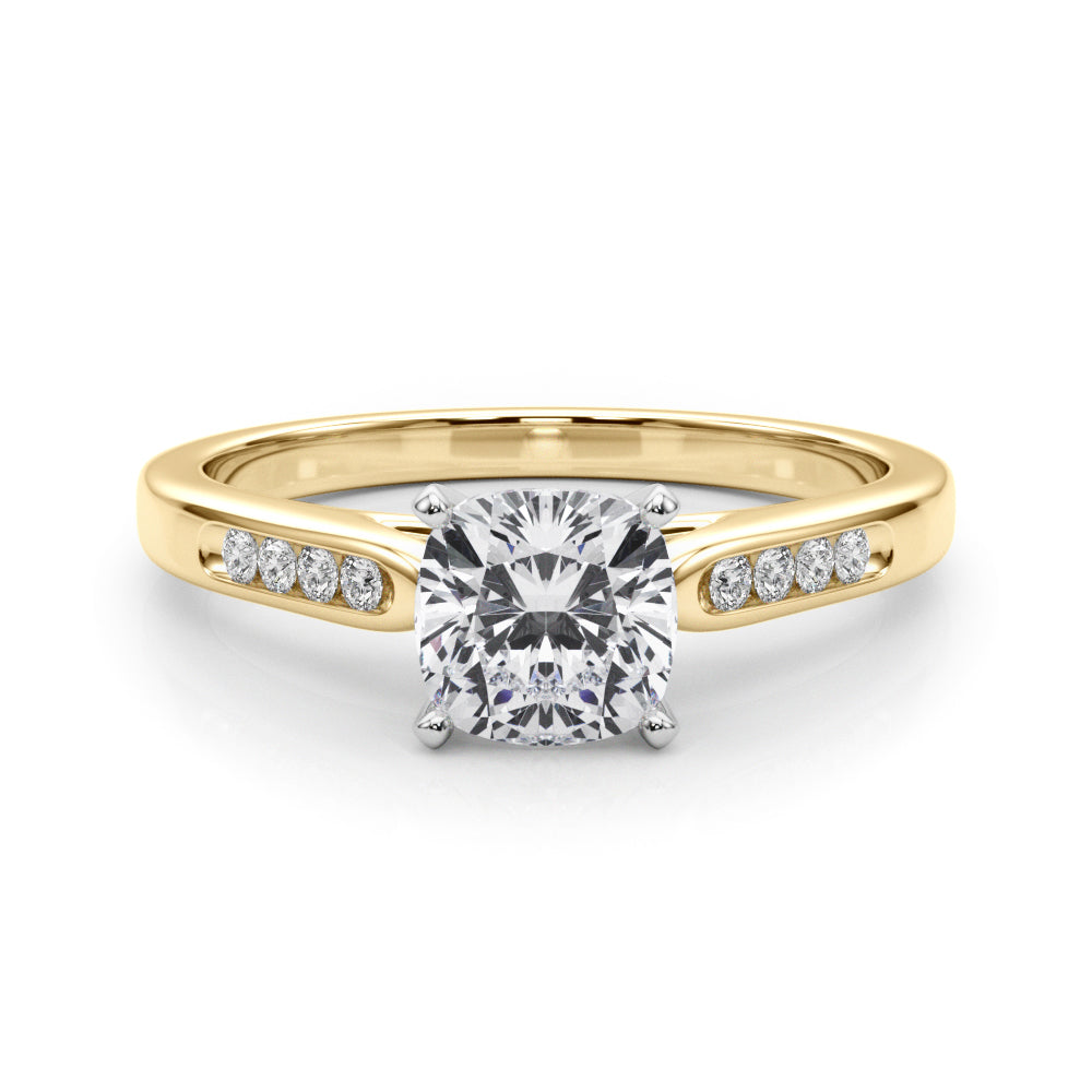 Yellow gold Cushion Cut Channel Set Solitaire Engagement Ring with Four-Prong Setting 1