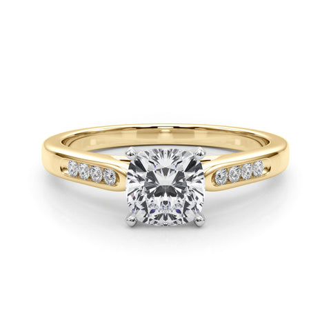 Yellow gold Cushion Cut Channel Set Solitaire Engagement Ring with Four-Prong Setting 1