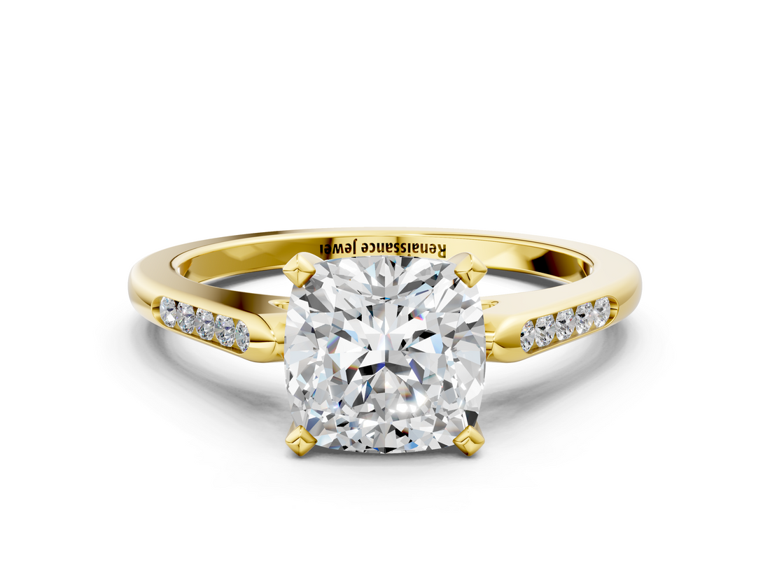 Yellow gold Cushion Cut Channel Set Solitaire Engagement Ring with Four-Prong Setting_149
