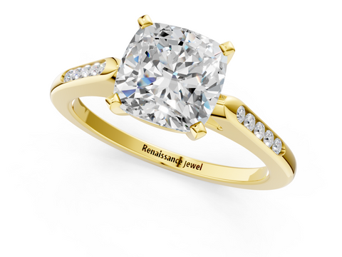 Yellow gold Cushion Cut Channel Set Solitaire Engagement Ring with Four-Prong Setting_150