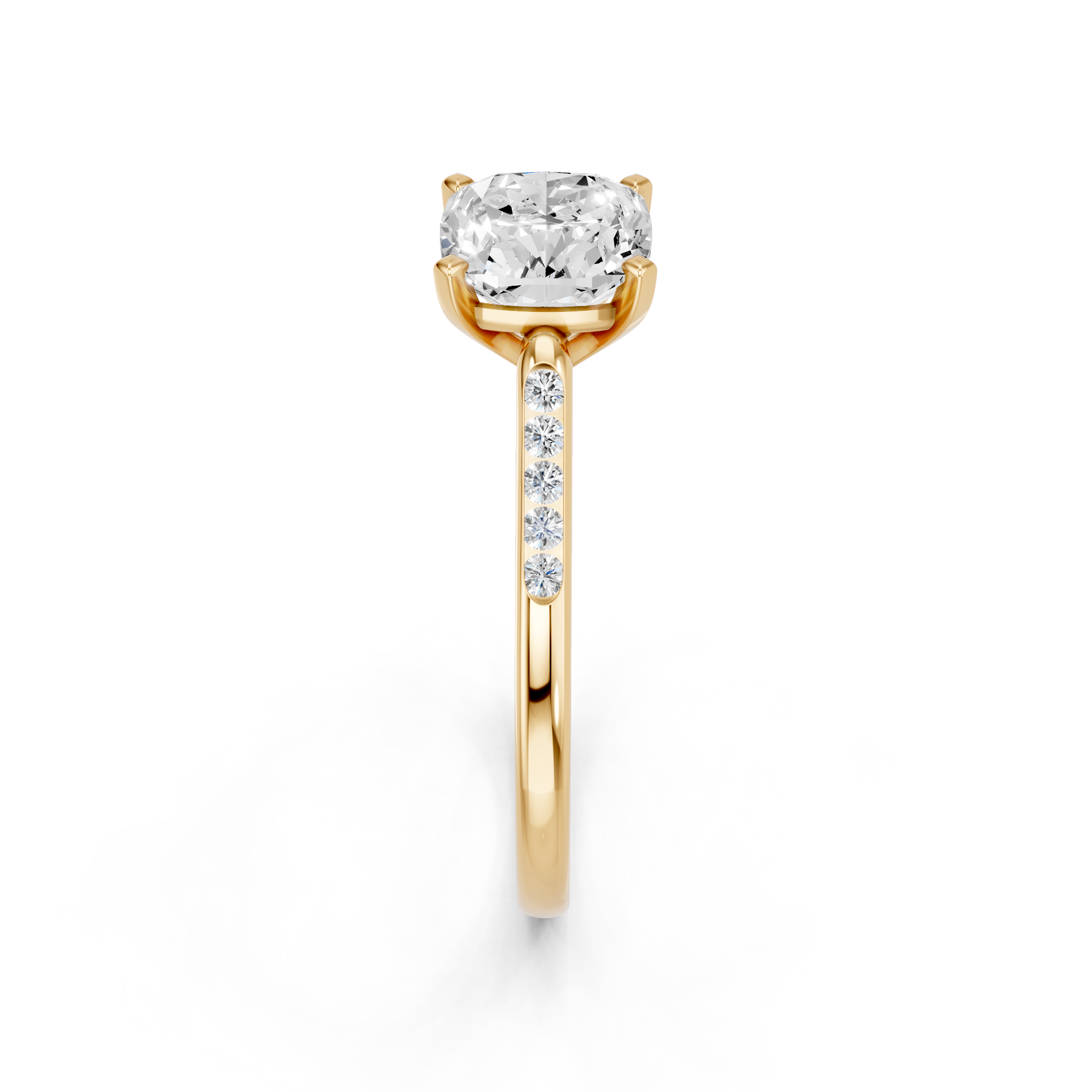 Yellow gold Cushion Cut Channel Set Solitaire Engagement Ring with Four-Prong Setting_18