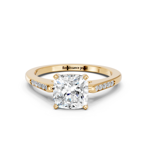 Yellow gold Cushion Cut Channel Set Solitaire Engagement Ring with Four-Prong Setting_25