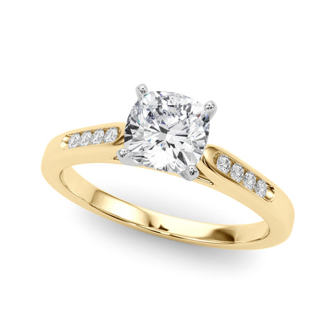 Yellow gold Cushion Cut Channel Set Solitaire Engagement Ring with Four-Prong Setting