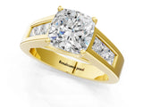 Yellow gold Cushion Cut Channel Set Solitaire Ring with Four-Prong Setting_7