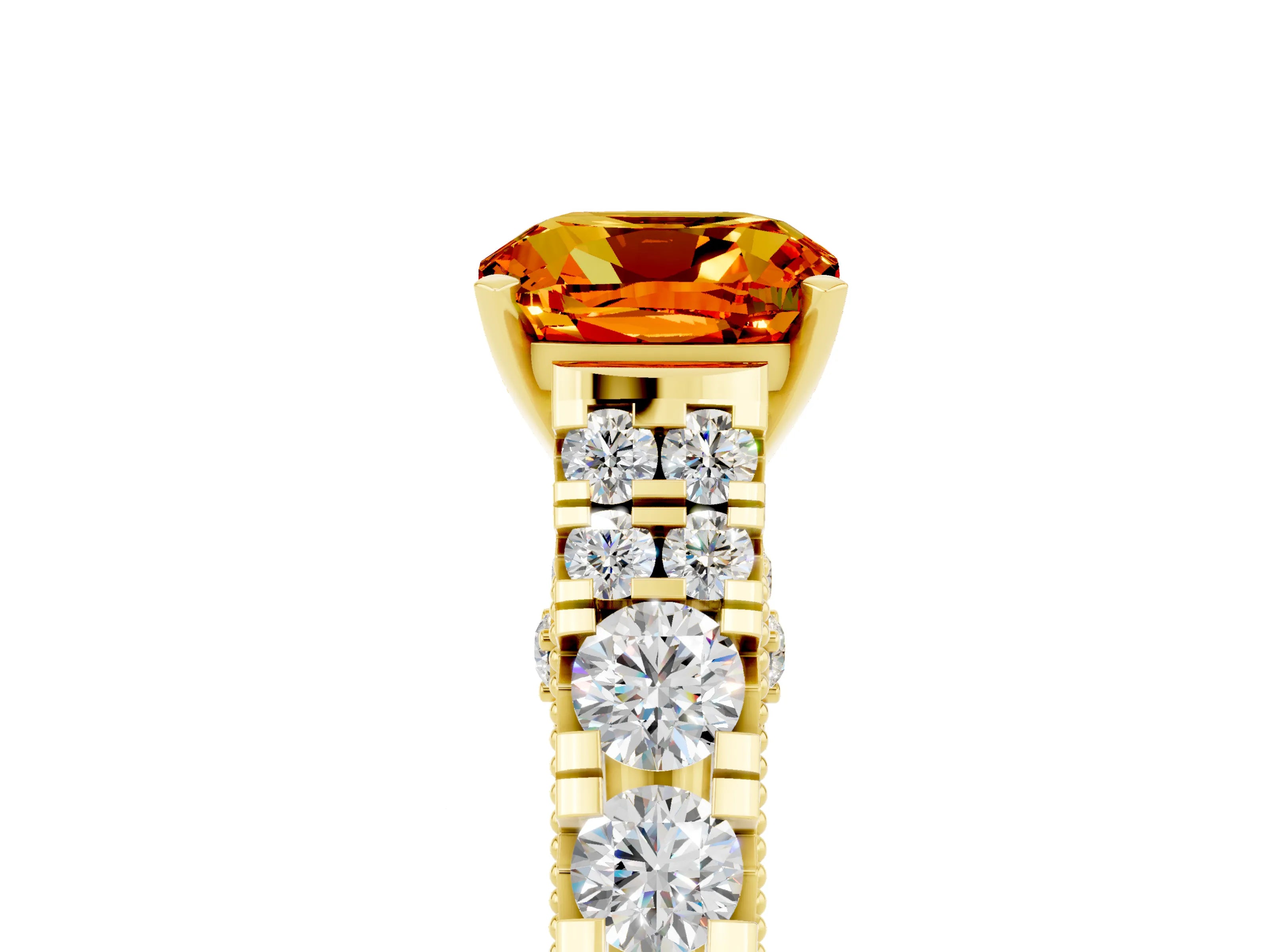 Yellow gold Cushion Cut Citrine Classic Solitaire Ring with Pavé Band and Four-Prong Setting_5