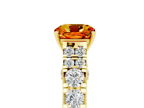 Yellow gold Cushion Cut Citrine Classic Solitaire Ring with Pavé Band and Four-Prong Setting_5