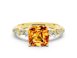 Yellow gold Cushion Cut Citrine Cluster Side Stone Solitaire Ring with Prong Setting_24