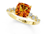 Yellow gold Cushion Cut Citrine Cluster Side Stone Solitaire Ring with Prong Setting_25