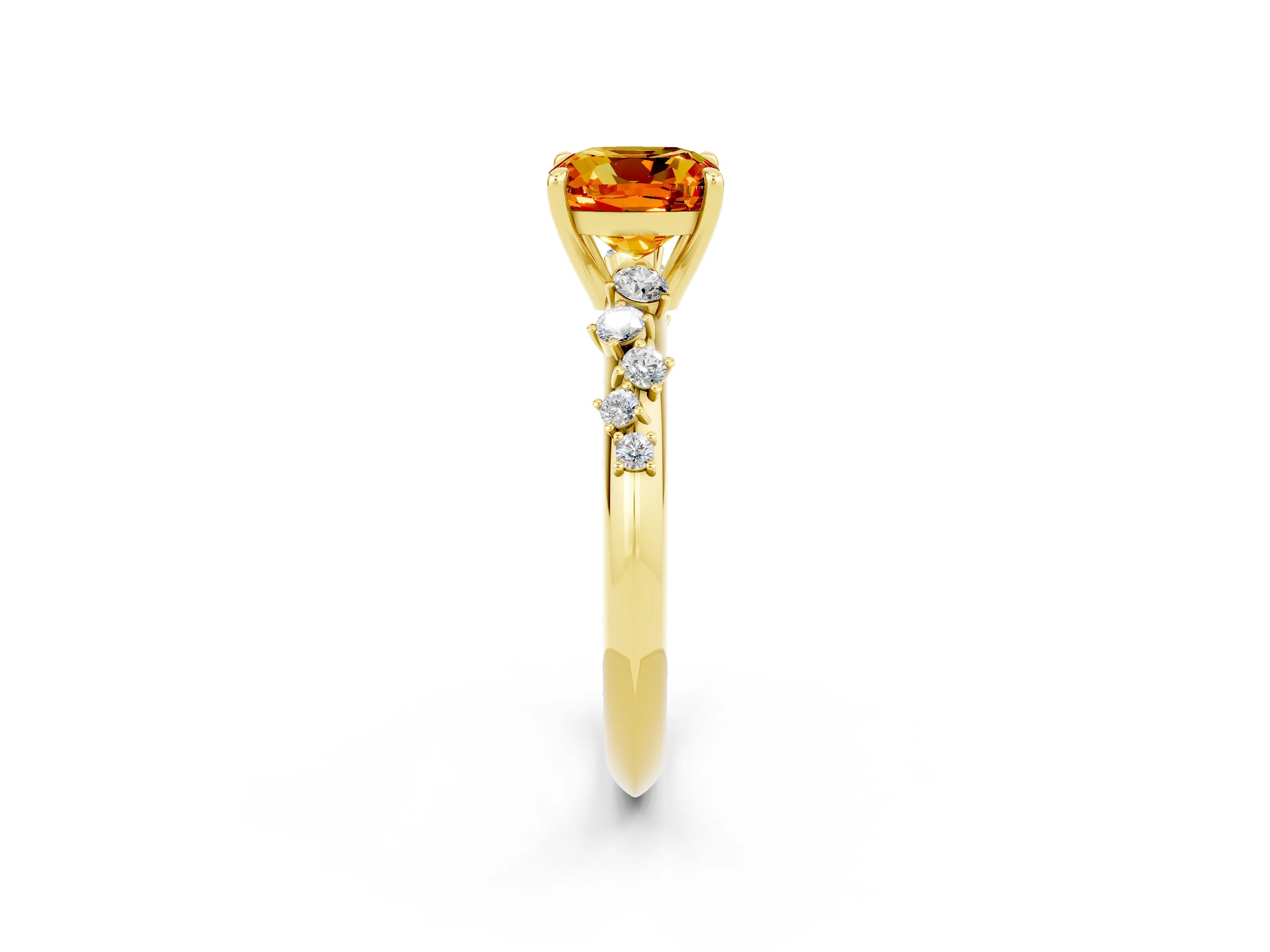 Yellow gold Cushion Cut Citrine Cluster Side Stone Solitaire Ring with Prong Setting_26