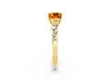 Yellow gold Cushion Cut Citrine Cluster Side Stone Solitaire Ring with Prong Setting_26