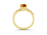 Yellow gold Cushion Cut Citrine Cluster Side Stone Solitaire Ring with Prong Setting_27