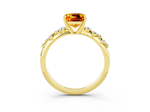 Yellow gold Cushion Cut Citrine Cluster Side Stone Solitaire Ring with Prong Setting_27